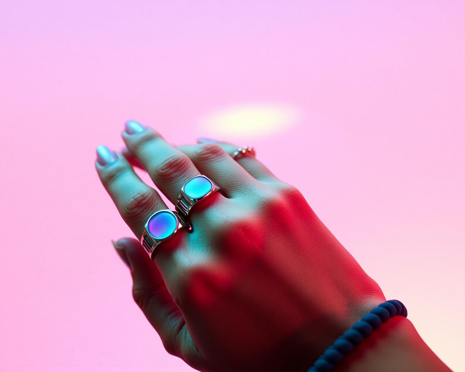 Hand wearing chrome cyber rings